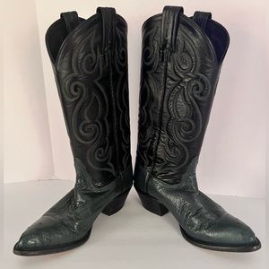 SOLD..Vintage Tony Lama Black And Hunter Green Women’s Cowboy Boots.